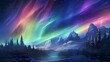 northen light scene with many colors and lights and mountains colorfull