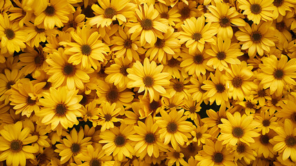Wall Mural - Wall of bright yellow flowers background.