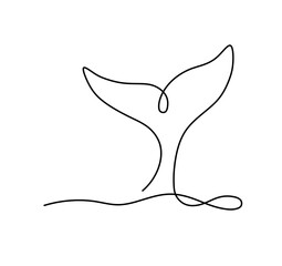 Wall Mural - vector isolated one single contemporary line whale dolphin killer whale tail colorless black and whi