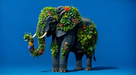 an elephant decored with plants