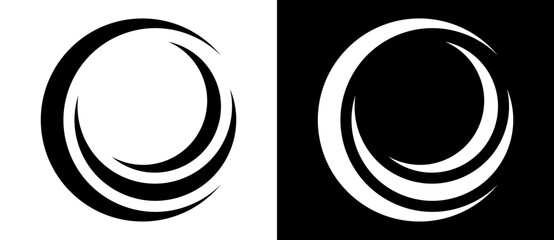 Wall Mural - Abstract background with lines in circle. Art design spiral as logo or icon. A black figure on a white background and an equally white figure on the black side.