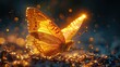 Magic night butterfly gold glitter golden dust nature background, mystical insect. Generative AI