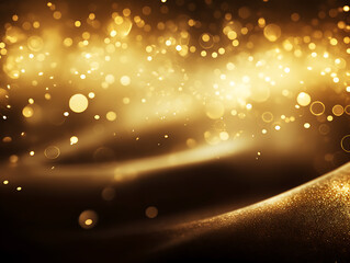 Wall Mural - glittering gold particles, with a background of waves of gold particles and an isolated black backgr