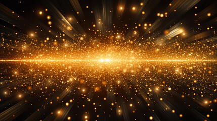 Wall Mural - a gold-colored lens flare background with gold dust particles surrounding it, isolated on a black ba