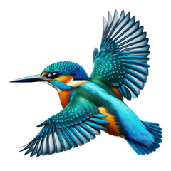 a Kingfisher in flight isolated on transparent background