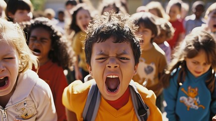 Frustrated Kindergarten Children in Chaotic Moment