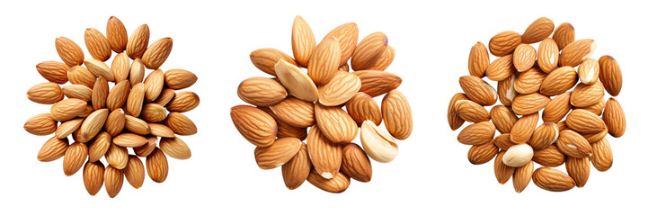 Wall Mural - Set of almond top view isolated on a transparent background