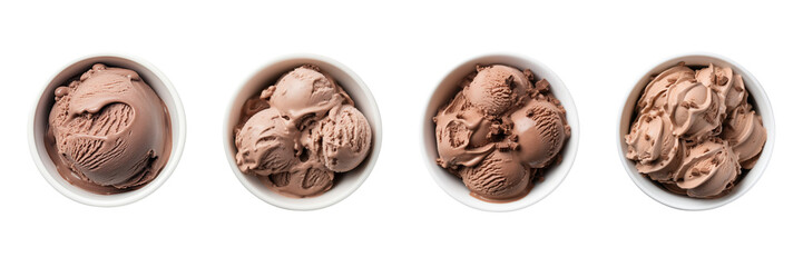 Wall Mural - Set of chocolate ice cream top view isolated on a transparent background