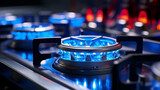 Fototapeta  - Kuchenka gazowa, palnik gazowy, kuchenka z niebieskim płomieniem.