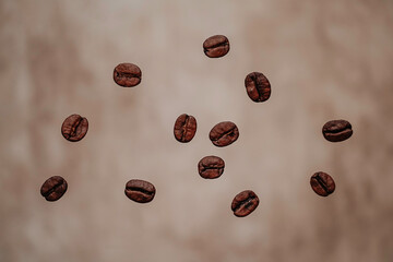 Flying roasted coffee beans. Fresh Coffee Beans