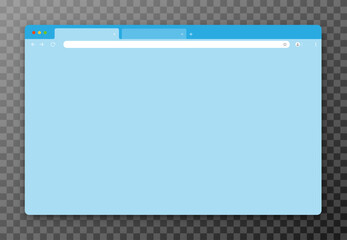 Fototapete - Browser window. Realistic blue empty browser window with toolbar, search bar and shadow on transparent background. Vector illustration.