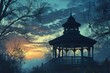 Serene twilight gazebos, offering peaceful refuge in the hour between day and night - Generative AI