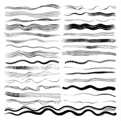 Leinwandbilder - Realistic Rough Black Marker Brush Ink Line Stroke Set Isolated Collection