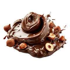 Poster - Melted chocolate in a twisted shape with hazelnuts closeup
