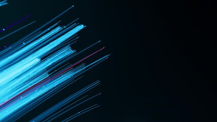 Poster - illuminated straight fiber optic cables with moving data. glowing internet data streams. digital tra