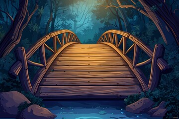 Wall Mural - wooden bridge illustration cartoon background