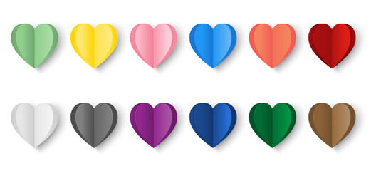 Aufkleber - Set of colorful gradient papercut hearts isolated on white background. Vector illustration. Design for decorations Valentine's Day card, web, banner.