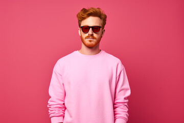 Wall Mural - Handsome ginger man isolated on pink background