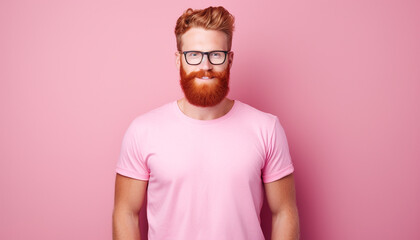 Wall Mural - Handsome ginger man isolated on pink background