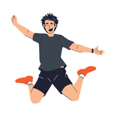 Jumping Happy Man Concept, Flat Style