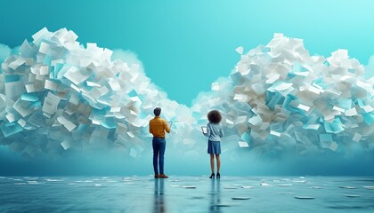 Depict a visually striking image that conveys the transition from traditional paper-based document management to a streamlined, paperless system, emphasizing efficiency and sustainability