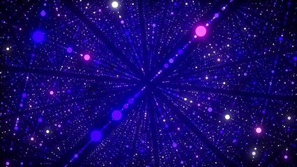 Poster - Abstract futuristic infinity speed background. Digital hyperspace with stars explosion. Dynamic motion particles on blue backdrop. Blue hyper jump. 3D rendering.