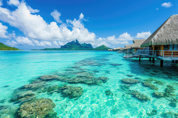 Sticker - The breathtaking beauty of Bora Bora's turquoise lagoon in French Polynesia