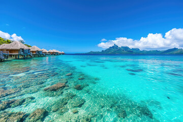 Wall Mural - The breathtaking beauty of Bora Bora's turquoise lagoon in French Polynesia