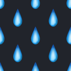 Wall Mural - Blue raindrops on black background. Vector seamless pattern.