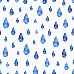 Wall Mural - Blue low poly raindrops on white background. Vector seamless pattern.