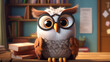 © Aura - a scholarly owl character. inquisitive librarian owl