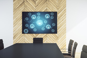 Aufkleber - Social network media concept on tv display in a modern presentation room. 3D Rendering