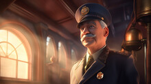 A Character Of Nostalgic Steam Train Conductor.