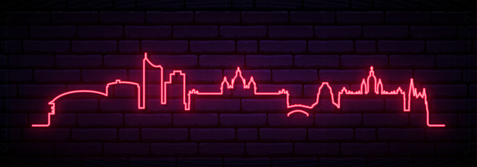 Red neon skyline of Leipzig. Bright Leipzig, Germany long banner. Vector illustration.