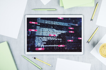 Aufkleber - Abstract creative coding concept on modern digital tablet screen. Top view. 3D Rendering