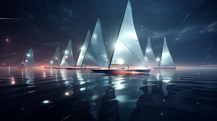 Wall Mural - solar sail regatta futuristic sports in a dynamic night