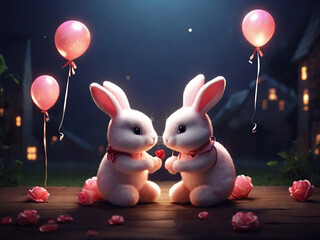 Sweet bunny  are romantic in the Valentine concept