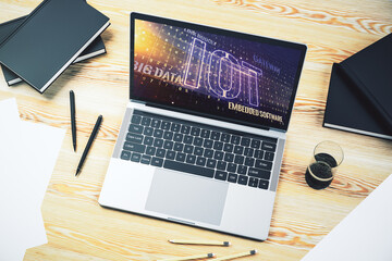 Aufkleber - Modern computer monitor with creative IOT hologram, research and development concept. 3D Rendering