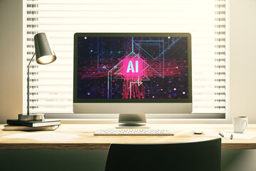 Wall Mural - Creative artificial Intelligence symbol concept on modern computer monitor. 3D Rendering