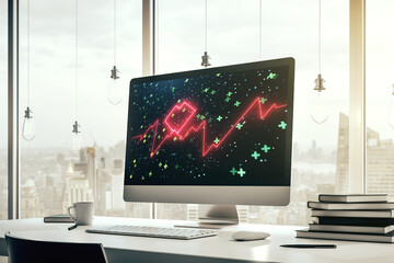 Aufkleber - Creative abstract heart pulse hologram on modern computer monitor, online medical consulting concept. 3D Rendering