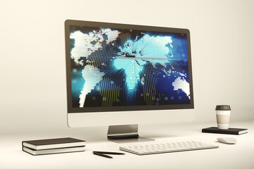 Aufkleber - Abstract creative digital world map on modern laptop monitor, tourism and traveling concept. 3D Rendering