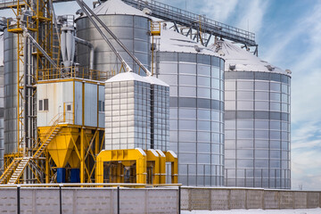 silos and agro-processing plant for processing for drying cleaning and storage and seed preparation complex in snow of winter field