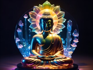 Illuminated Buddha Statue, Calm and Peaceful Meditation