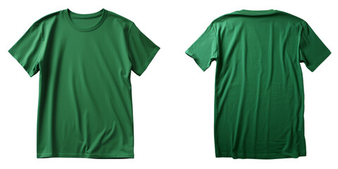 Set of plain green color t-shirt template front and back view mock up isolated on a transparent background