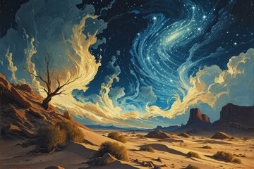  Whirling starry sandstorms, painting the desert sky with a mesmerizing celestial dance - Generative AI