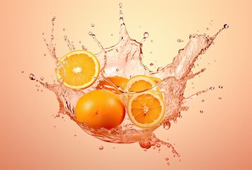 Wall Mural - A grapefruit captured in a splash of water, creating a refreshing and vibrant image.