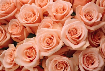 Wall Mural - A close-up of a bouquet featuring pink and orange roses set against a background with a peach fuzz color tone.