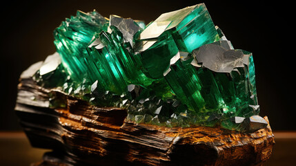 Wall Mural - Close-up of emerald ore. Geological ore creates an amazing background. Generative AI