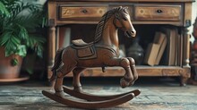 Rocking Horse On A Wooden Background