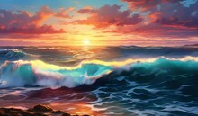 Evening Elegance: Sunlit Waves In A Tranquil Seascape